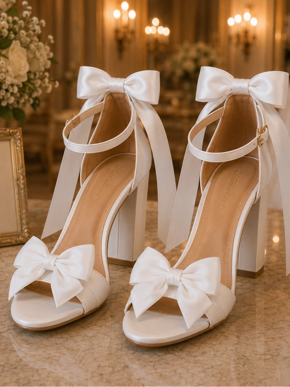 Luxury Bridal Bow Heels Wedding Shoes for Bride